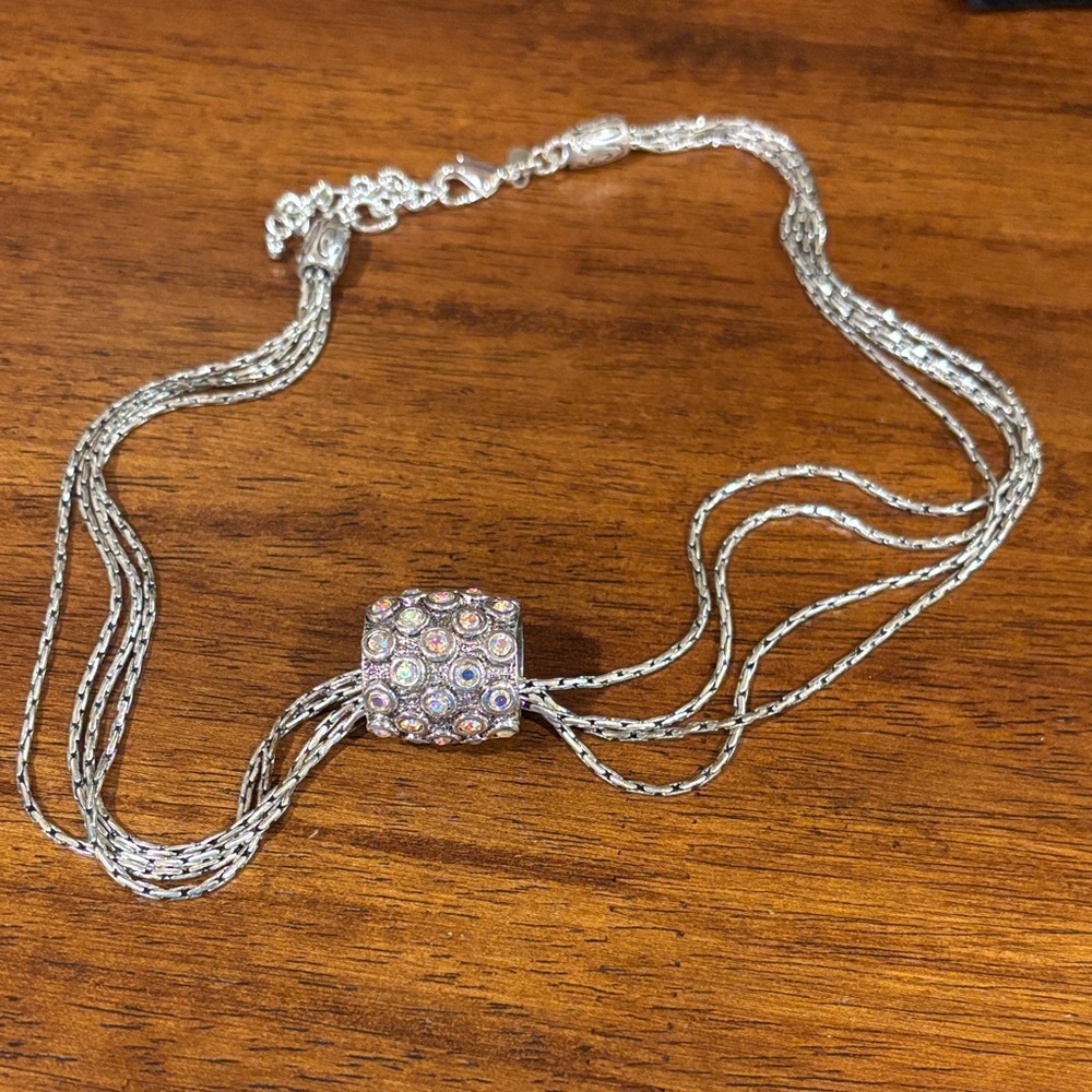 Premier Designs Silver Toned Necklace with Rhinestone Pendant. Size 18”to 20”